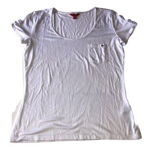 Guess Women’s Scoop Neck Pocket Tee Crisscross Shoulder Short Sleeve White XL